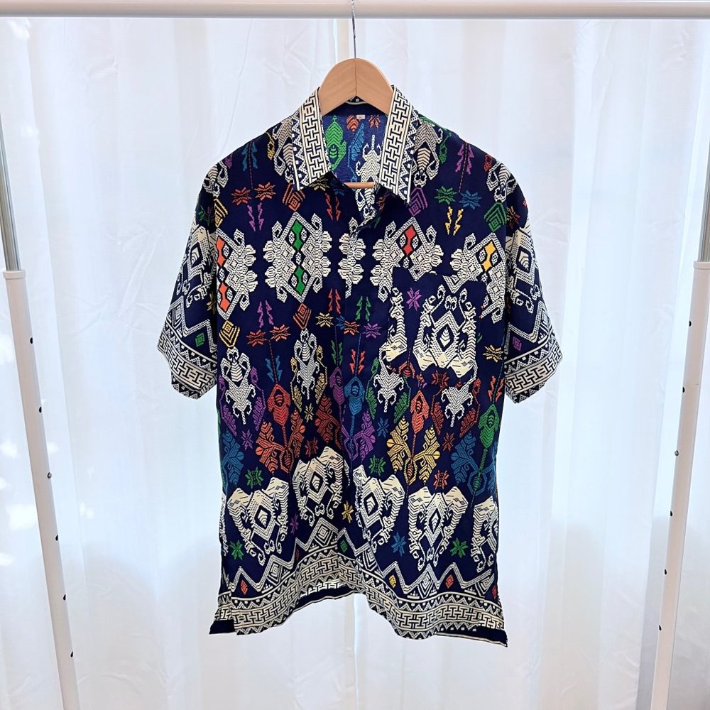 Modern Colorful Multi Patterned Batik Short Sleeve Button Ups Shirt